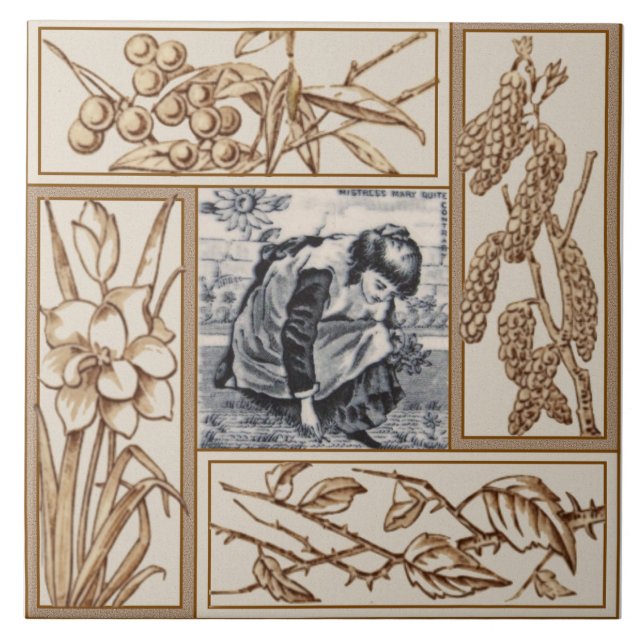 Repro VIctorian "Contrary Mary" Nursery Rhyme Tile (Front)