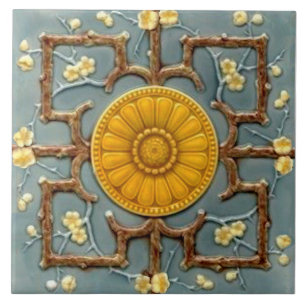 Repro Victorian Faux Relief Blue Aesthetic Tile