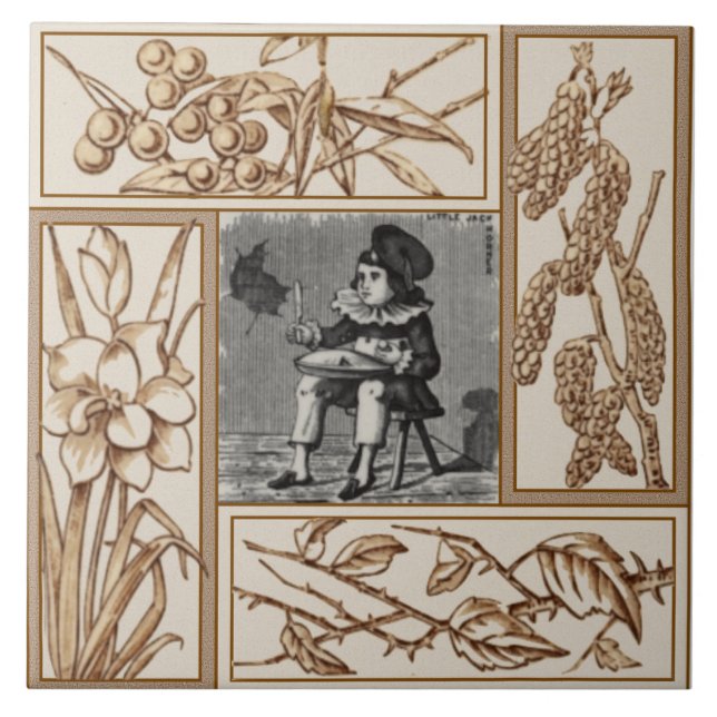 Repro Victorian Little Jack Horner Nursery Rhyme Tile (Front)