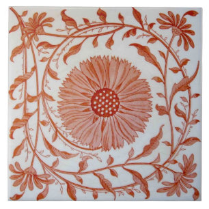 Repro Victorian Minton Print Coral Rose Floral Tile