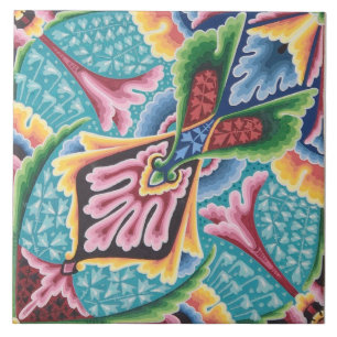 Repro Vintage Colorful Rainbow Geometric Floral Tile