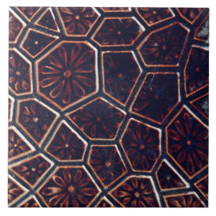 Repro Vintage Faux relief Brown Geometric Floral T Tile