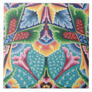 Repro Vintage Geometric Colorful Rainbow Floral Tile