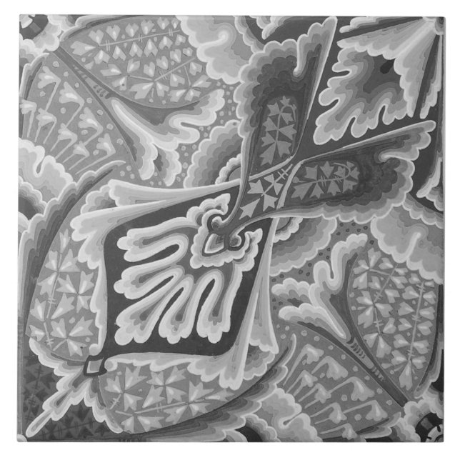 Repro Vintage Geometric Gray Floral Tile (Front)