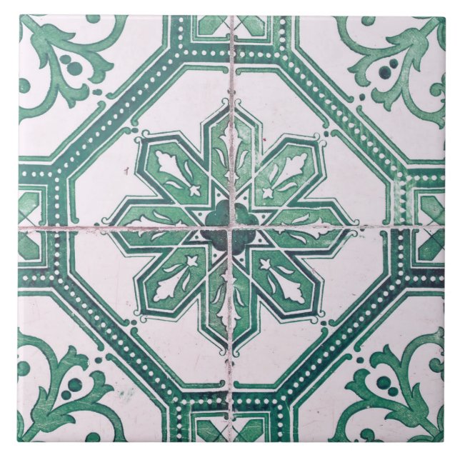 Repro Vintage Green and White Majorca Tile (Front)