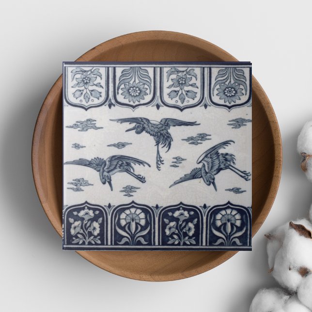 Repro Vintage Minton Blue and White English Tile (birds tiles are repro of classic minton tiles with flying cranes in blue and whote)
