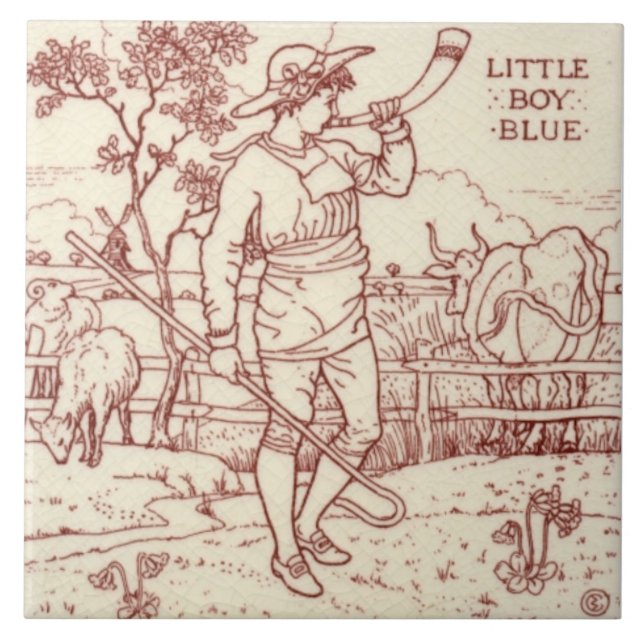 Repro Walter Crane Little Boy Blue Nursery Rhyme Tile (Front)