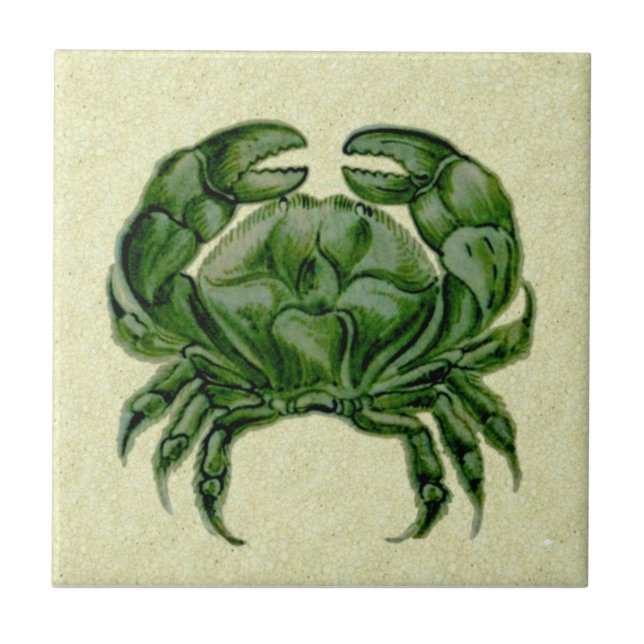 Repro Wm De Morgan Hand Painted Green Crab Tile (Front)