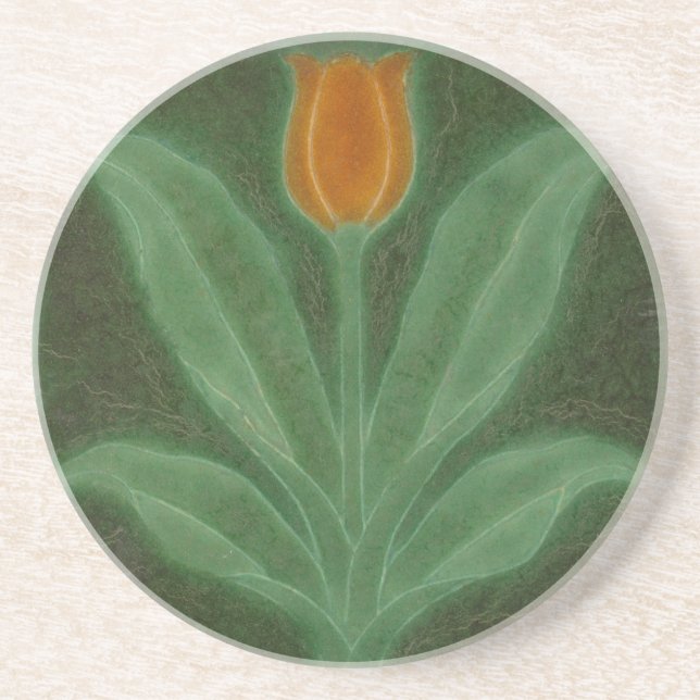 Repro Yellow Green Tulip Art Nouveau Tile Coaster (Front)