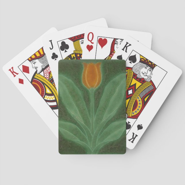 Repro Yellow Green Tulip Art Nouveau Tile Playing Cards (Back)