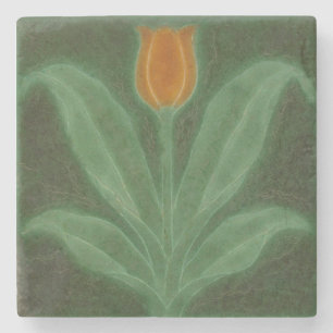 Repro Yellow Green Tulip Art Nouveau Tile Stone Coaster