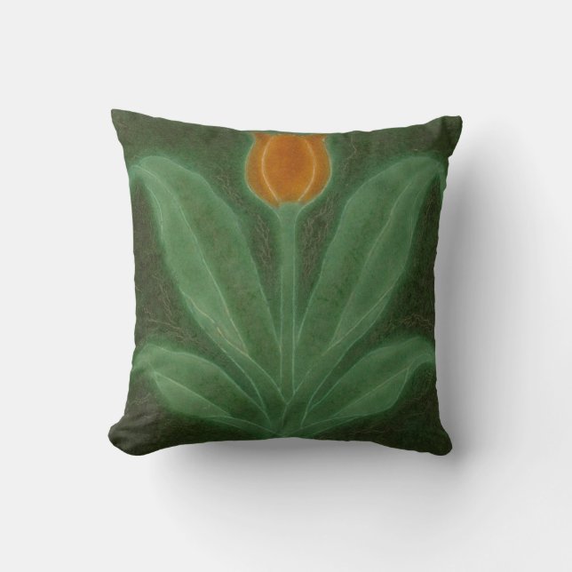 Repro Yellow Green Tulip Art Nouveau Tile Throw Pillow (Front)