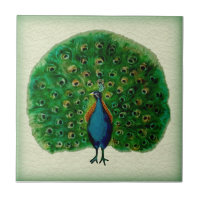 Reproduction Antique Majolica Peacock Ceramic Tile