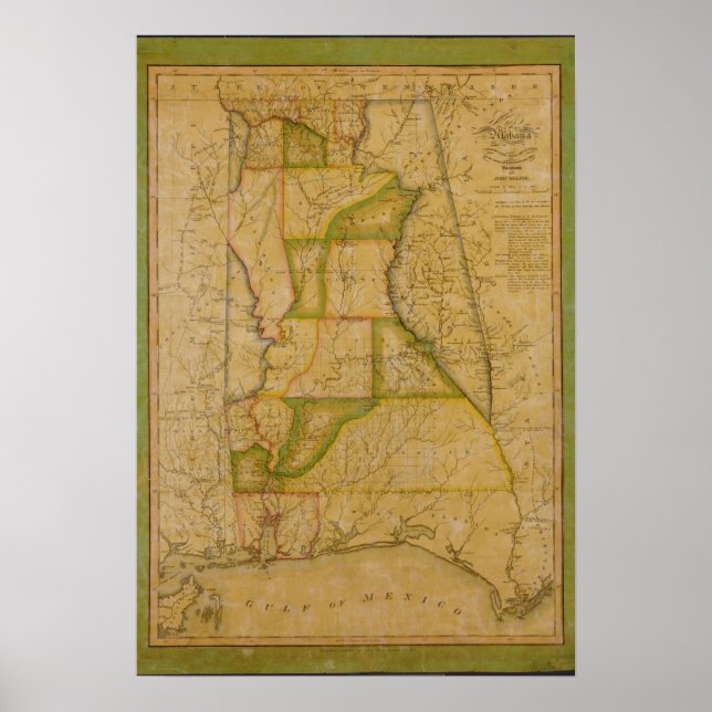 Reproduction Map of the State of Alabama 1820 Poster (Front)