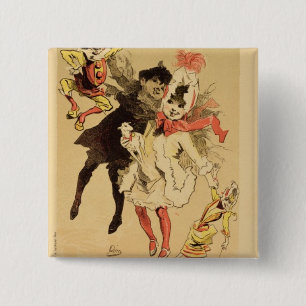 Reproduction of a poster advertising the toyshop ' 2 inch square button