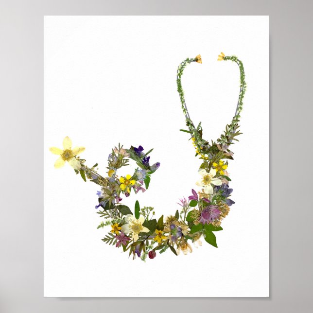 Reproduction Pressed Flower Stethoscope Nurse Poster (Front)