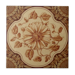 Reproduction Victorian Maroon on Buff Transferware Tile