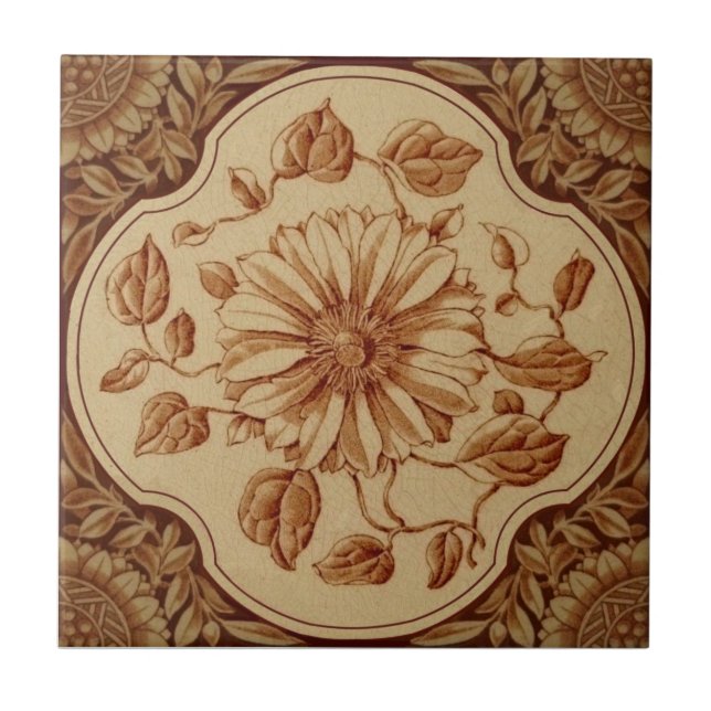 Reproduction Victorian Maroon on Buff Transferware Tile (Front)