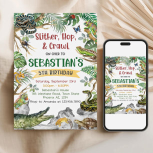 Reptile Birthday Invitation Template, Customizable