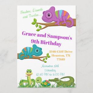 Reptile Jungle Snake Turtle Birthday Invitation