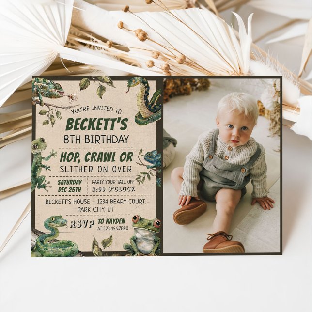 Reptile Kids Birthday Party Photo Invitation (Creator Uploaded)