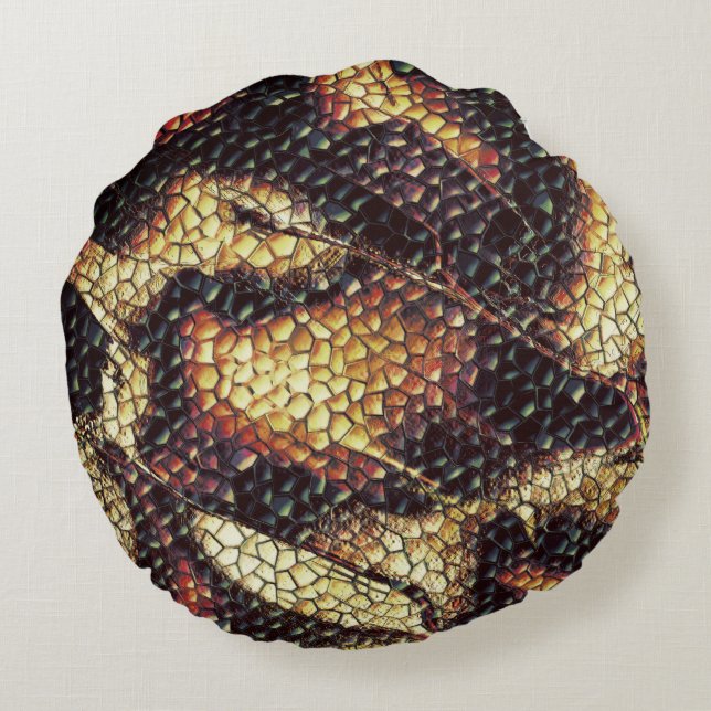 Reptile leather yellowish and brown beige stains? round pillow (Back)