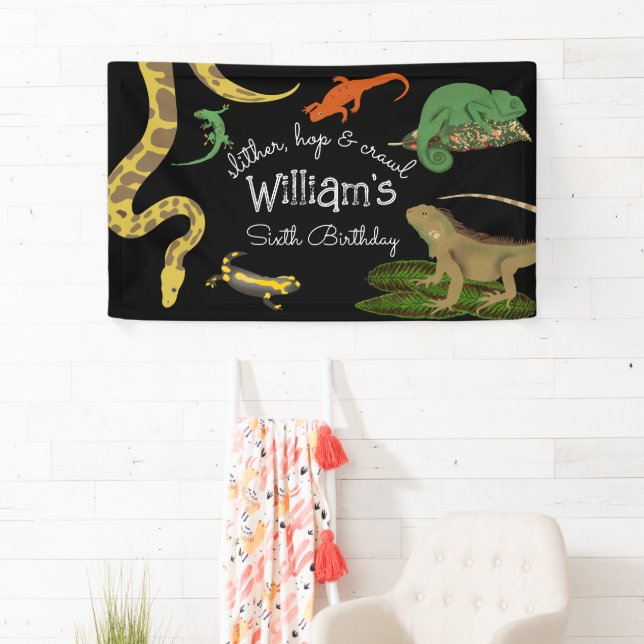 Reptile, Lizards & Amphibians Kids Birthday Banner (Insitu)