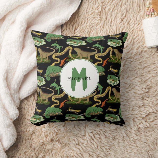 Reptile, Lizards & Amphibians Kids Monogram Throw Pillow (Blanket)