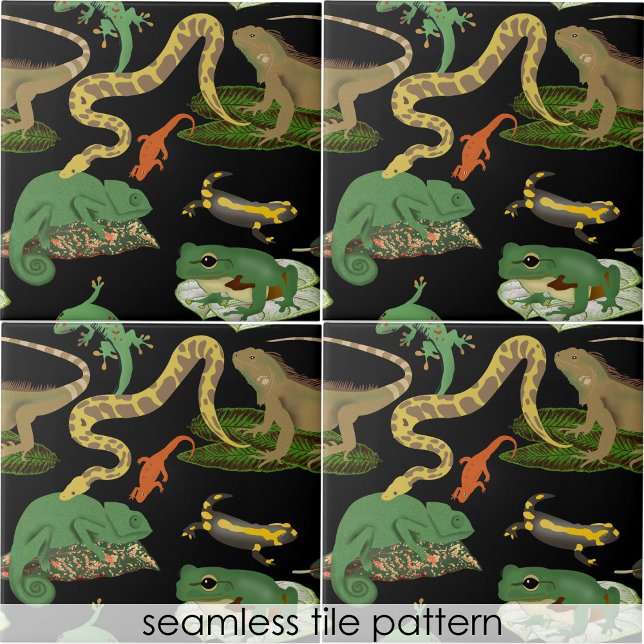 Reptile, Lizards & Amphibians Seamless Pattern Tile (Reptile, Lizards & Amphibians Seamless Pattern Ceramic Tile)