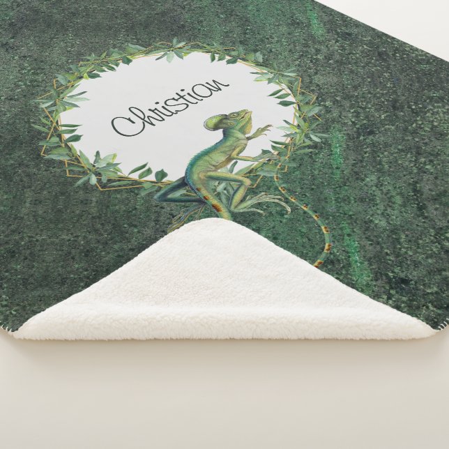 Reptile lovers artsy custom name Rustic green Sherpa Blanket (3/4)