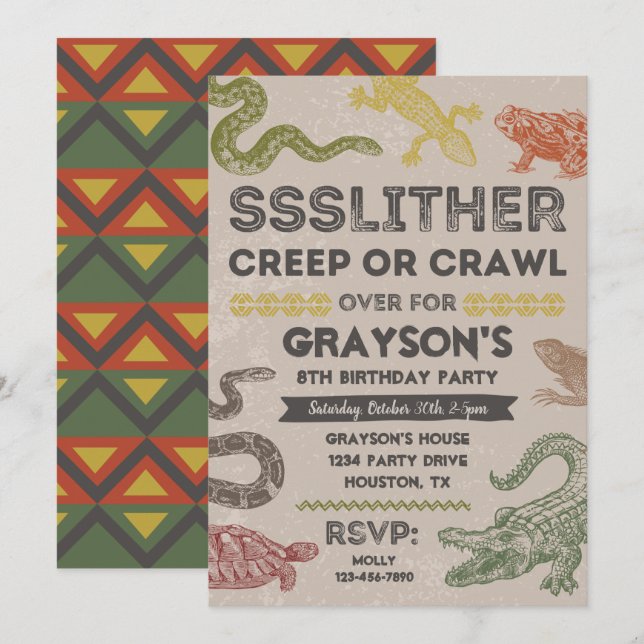 Reptile Party Invitations | Reptile Birthday (Front/Back)