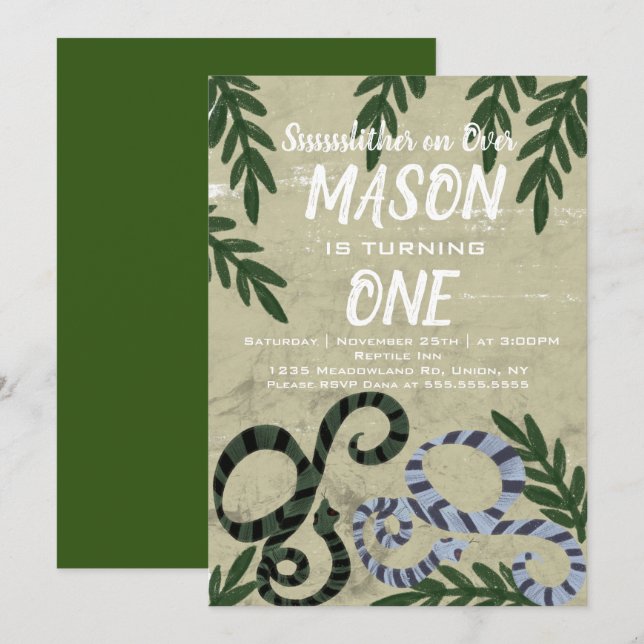 Reptile Snake Zoo Tropical Birthday Party Invitation (Front/Back)
