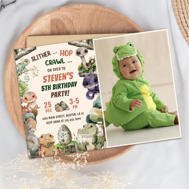 Reptile Themed Kid's Birthday Party Photo Invitation (Creator Uploaded)