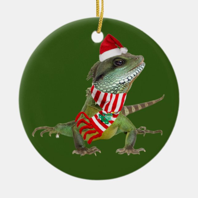 Reptile With Hat Scaft Christmas Ceramic Ornament (Front)
