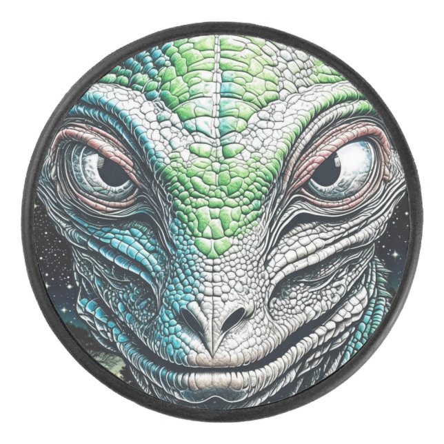 Reptilian Lizard Man Alien Extraterrestrial Being Hockey Puck (Front)