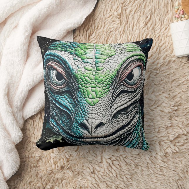 Reptilian Lizard Man Alien Extraterrestrial Being Throw Pillow (Blanket)