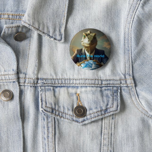 Reptilians Run The World 2 Inch Round Button (In Situ)
