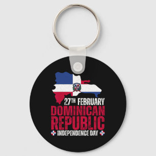 Republic Independence Day Dominican Flag And Map  Keychain
