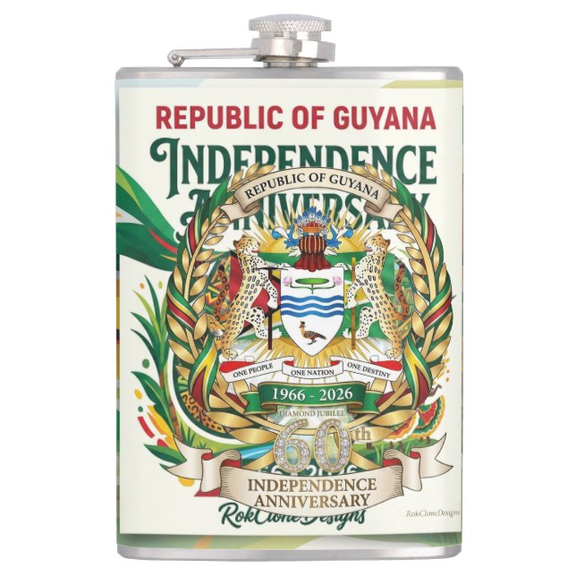 Republic  Of  Guyana 60th Independence Anniversary Hip Flask (Front)