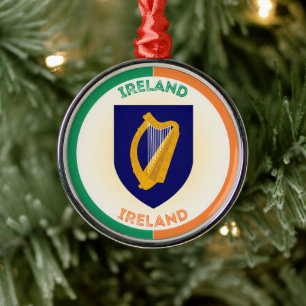 Republic of Ireland Coat of Arms Circle Shape Metal Ornament