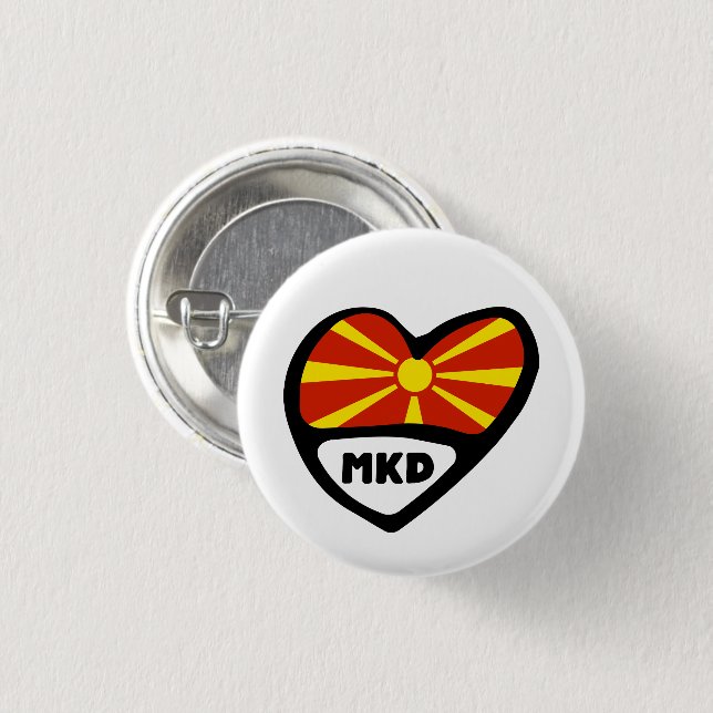 Republic of Macedonia Country Code Flag Heart 1 Inch Round Button (Front & Back)
