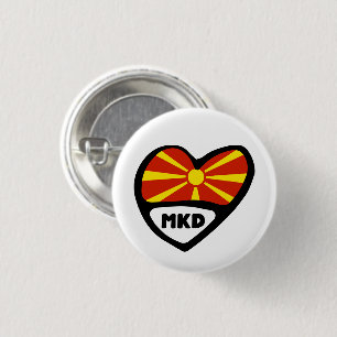 Republic of Macedonia Country Code Flag Heart 1 Inch Round Button