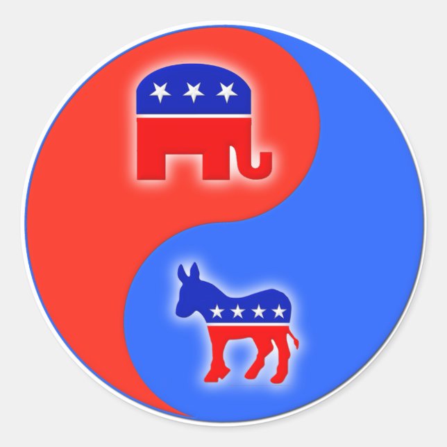 Republican/Democrat Yin/Yang Classic Round Sticker (Front)