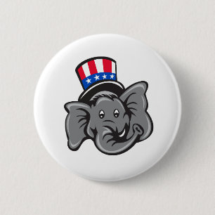 Republican Elephant Mascot Head Top Hat Cartoon 2 Inch Round Button