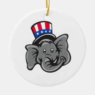 Republican Elephant Mascot Head Top Hat Cartoon Ceramic Ornament