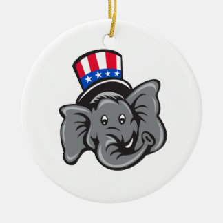 Republican Elephant Mascot Head Top Hat Cartoon Ceramic Ornament
