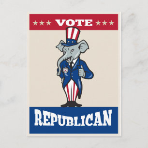 Republican Elephant Mascot Thumbs Up USA Flag Postcard