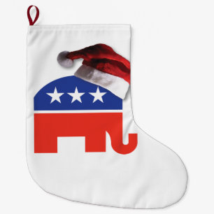 Republican Elephant wearing a Santa Claus Hat Large Christmas Stocking
