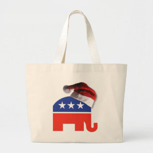 Republican Elephant Wearing a Santa Claus Hat Large Tote Bag