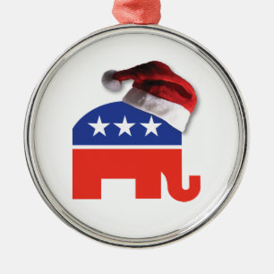 Republican Elephant wearing a Santa Claus Hat Metal Ornament